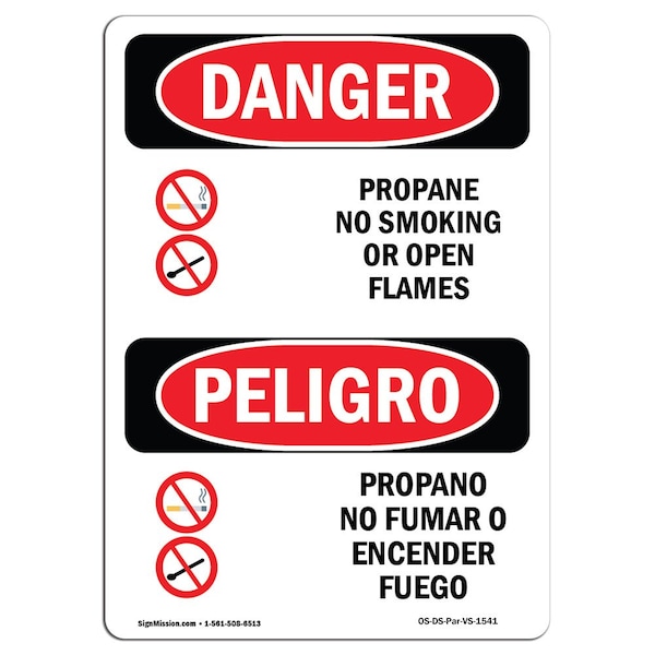 Safety Sign, OSHA, 24" Height, Aluminum, Propane No Smoking Or Open Flames, Spanish